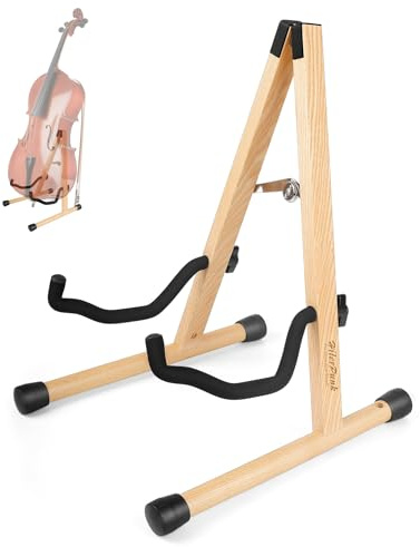 Cello-stativ med båghållare, A-format trästativstativ med vadderat skum – handgjort fäste för 1/2, 3/4, 7/8, 4/4 (full storlek), celli och gitarrer (Ashwood, cello)