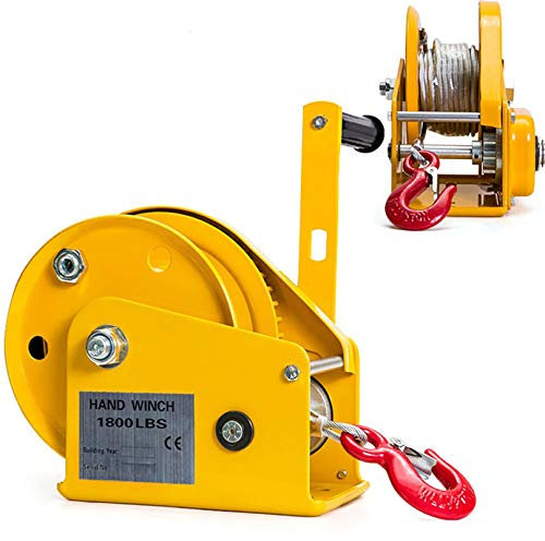 HYBMRQVD Hand Winch Crank Winch, Boat Trailer Winch, 1200lbs/1800lbs Manual Heavy Duty Winch for ATV, Garages, Gardening, Farms or Warehouses Lifting Heavy Loads1800lbs-15m