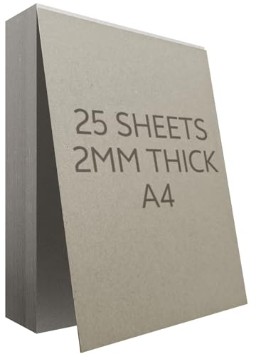 A4 Greyboard 25 Sheets, 2mm 2000 Micron Mount Board Backing Board, Thick Cardboard for Model Making Presentation
