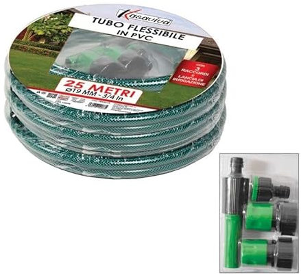 Kit Tubo da Giardino in PVC Diametro 19 mm 25 Metri + Accessori