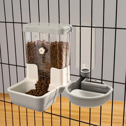 Distributore Automatico di Cibo e Acqua per Animali Domestici, Set di Fontane a Gravità per Cani, Gatti, Conigli, Porcellini d'India, Cincillà, Furetti, Ricci (Grigio)