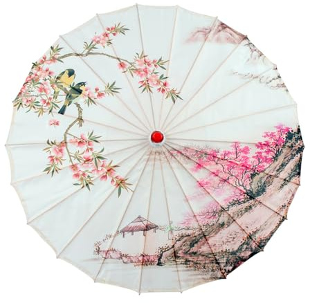 [Avejjbaey] Multi-purpose Bamboo Silk Umbrella Decorative Parasol for Traditional Celebration and Everyday Use
