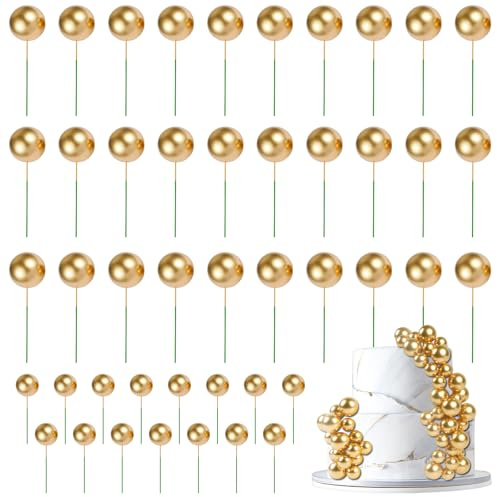 URAQT 45 st tårtdekorationer med kulformad tårtinsats, miniballonger cupcakes toppers pinnar, färgglada ballonger kakor dekorationer för födelsedagsfest bröllop, guld