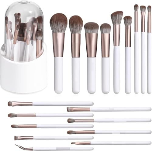 DK Make-up-Pinsel, 18 Stück, Premium-Kunstpuder, Foundation, Rouge, Konturen, Concealer, Lippenpinsel mit Pinselhalter, Paket als Geschenk (weiß)
