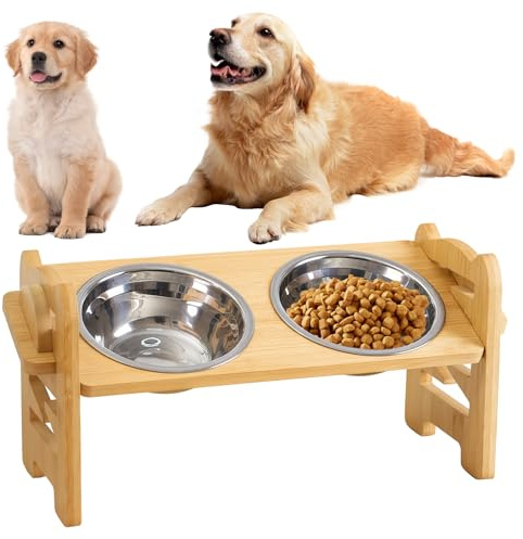 Hundskål upphöjd, foderstation hund, justerbar foderskål hundar, upphöjd hundskål, matskål för hund, hundskål med 2 koppar i rostfritt stål, individuellt upphöjd hundbar för små medelstora husdjur