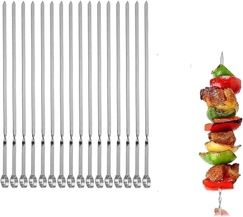 Lot de 16 brochettes réutilisables en métal pour griller, 30,5 cm, parfaites pour les fêtes de barbecue, pour une cuisine facile et un barbecue en plein air
