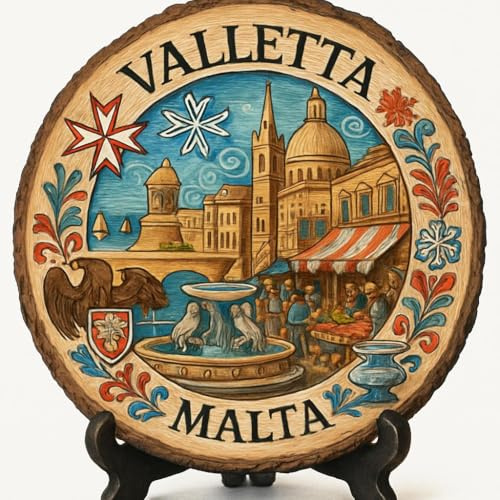 Souvenir di Malta Valletta - Targa in legno da parete o tavolo, souvenir di Malta (Malta), regalo per turisti, collezionisti di piatti e amanti dei viaggi, ciondolo per città storica, regalo