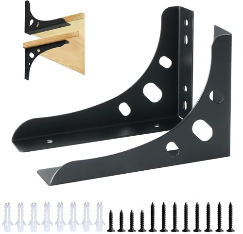 Mooche 2 Pièces Équerre Étagere Murale Robustes de 15 CM, Noir | Support Étagere Murale Pratique, Equerre Etagere Murale à Angle Droit 90°, Equerre Etagere en Acier Inoxydable