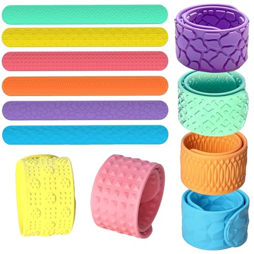 WUDEUI 6 pulseras sensoriales de silicona texturizada, para estrés, ansiedad, autista, TDAH, para viajes, aviones, juguetes esenciales para niños de más de 3 años, niñas y adolescentes