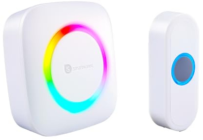 Smartwares Wireless doorbell Set - Portable Chime and Push Button - 300 m Range - 36 melodies - LED Ring - 85 dB - 4 Sound Level & Mute Function - White - PD-4922