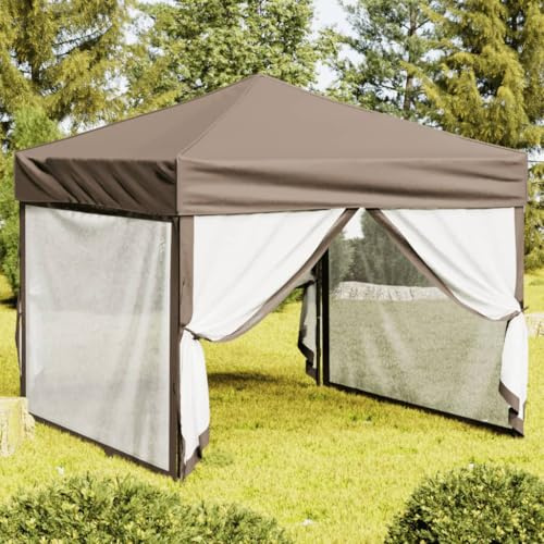 Tente de Réception Pliable, Chapiteau Jardin Extérieur 3x3 m avec Parois Latérales, Tissu Oxford 210D Résistant UV, pour Jardin, Terrasse, Événements, Couleur Taupe, 292x292x245 cm