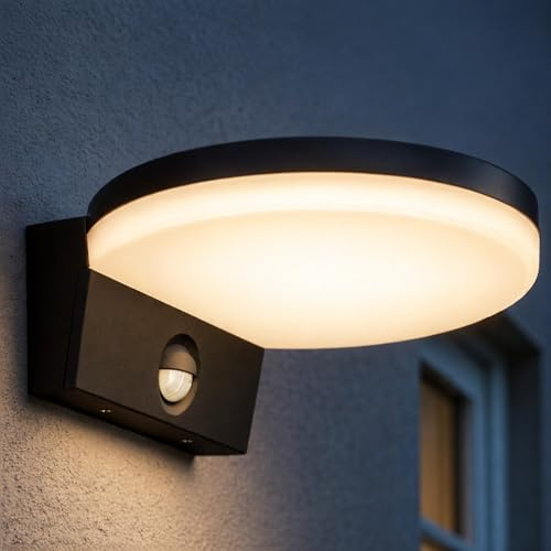 MIRATIC Vägglampa Utomhu med Rörelsedetektor Räckvidd 9m Neutralvit 4000K LED-utomhu 1300lm 15W Utomhusbelysning Terrass Trädgård Parkering IP65 (svart)