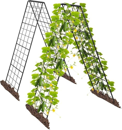 Crevyteg Rankhilfe für Kletterpflanzen, A-Rahmen, Klettergurkenregal für Hochbeet, Reben, Gemüse, Bohnen, Metall, DIY-Pflanzenrahmen für Gemüse, Blumen, Obstanbau, 40 x 100 cm, 2 Stück