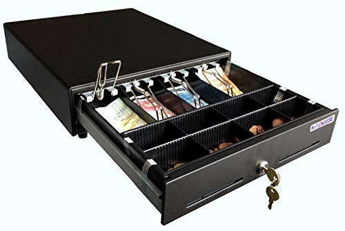 iQCash Kassenschublade mit Integriertem Öffner iQCash330o 33x34x10cm, Geldschublade aus Stahl, 3-Stationen-Schloss, Schwarz, Geldlade Kassenlade Geldkassette Bar Kasse