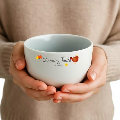 Générique Bol Parrain Poule personnalisé avec prénom – Cadeau humoristique et tendre pour Noël, annonce parrainage ou anniversaire – Bol céramique blanche 500 ml