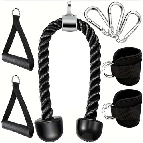 UALXPAO Tirante hacia Abajo con Cuerda para tríceps Cuerda de Entrenamiento tríceps, Mango Cuerda dominadas, Accesorios for Equipos Fitness Gimnasio (8 Piezas/Juego) Accesorios