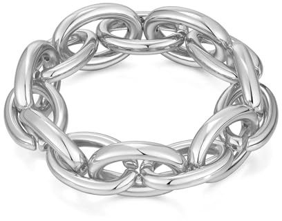 Pulsera de Cadena Gruesa para Mujer, Pulseras elásticas Ajustables con eslabones elásticos, declaración Gruesa, Dorado/Plateado