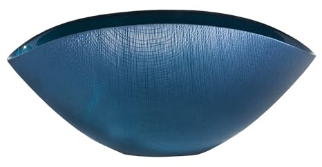 Onlylux Coppa Burano in Vetro Centrifugato Decorato a Mano - Centrotavola Decorativo 28 x 9,5 cm - Coppa in Vetro Artigianale per Arredo Casa - Ocean Blu