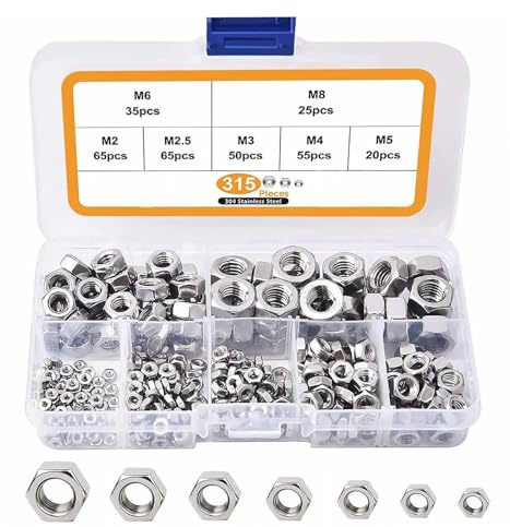 Zanthicia Sechskantmuttern Sortiment (metrisch) M2, M5, M3, M4, M5, M6, M8, Grobgewinde, Aufbewahrungsbox, Kfz Reparaturen, Heimwerkerbedarf, Sechskantmuttern Set, metrische Schrauben, Edelstahl