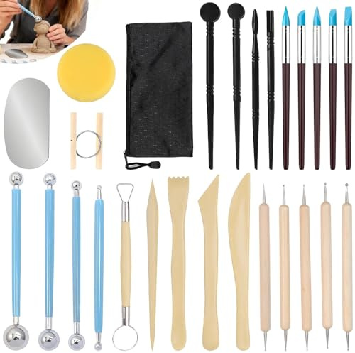 EVTHUR 27 Stück Modellierwerkzeug Set, Polymer Clay Tools,Ton Werkzeug, Keramik Werkzeugset mit Aufnahmebeutel.Schlammformwerkzeuge für Profis und Anfänger.
