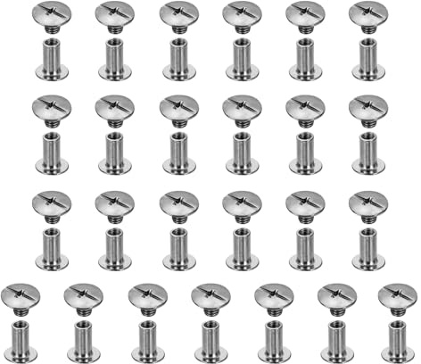 sourcing map 25set Chicago Screw M5x10mm Phillips Nail Rivet Stud Bolts Rivets Binding Post Screw for DIY Craft Leather Belt Bag Bookbinding, Gunmetal