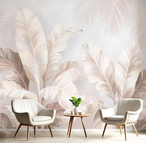 Papier Peint Plantes Feuilles De Bananier, Papier Peint Panoramique Tropical Feuilles, Poster Tableaux Photo Muraux Beige, Décoration Murale Pour Salon Chambre Restaurant 250 x 175 cm