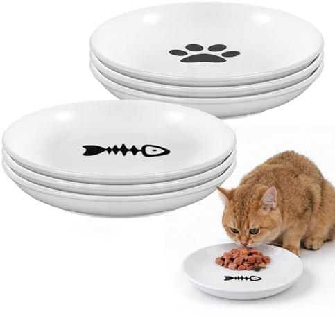 BYZESTY Matskål katt kattskål keramik: 6 stycken matskålar katt, kattskålar platt, katttallrikar kattskål vattenskål drickskål katt matskål hund, kattskål