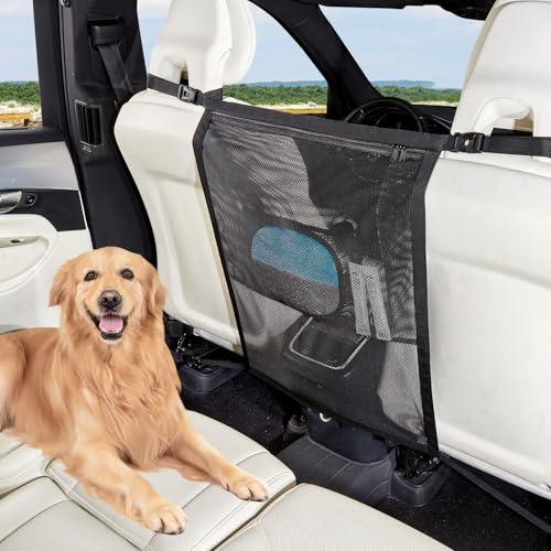 GGW Dog Car Barrier for Front Seat with Zippered Pocket, Universal | Fits front seats,Wide, no damage,For saloons & SUVs,Installs in 2 min,See & be seen,Won't block vents