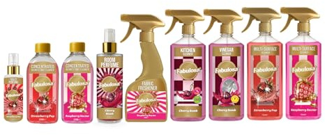 Fabulosa All-in-One General Household Cleaning Bundle, Cleaners and Fresheners, Antibacterial Sprays and concentrated Disinfectants, Long Lasting Fragrance, 9 Pack, Juicy Pop