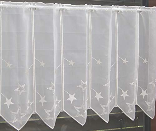 Scheibengardine nach Maß edel bestickt mit Sternen in weiß - Höhe 60 cm - Breite der Gardine durch Stückzahl in 32 cm Schritten wählbar - Weihnachtsgardine Fensterbild Weihnachten Sterne Typ302