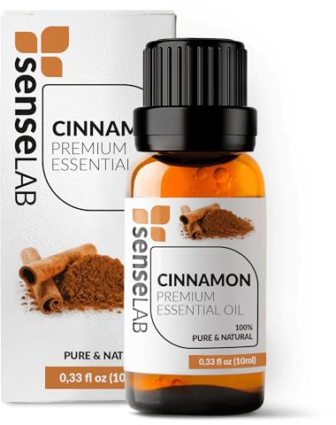 SenseLAB Aceite Esencial de Canela - Aceite de Canela Natural 100% Puro de Grado Terapéutico para Difusor de Aromaterapia y Humidificador - Protección en Exteriores - Vaporice para Subir el Ánimo 10ml