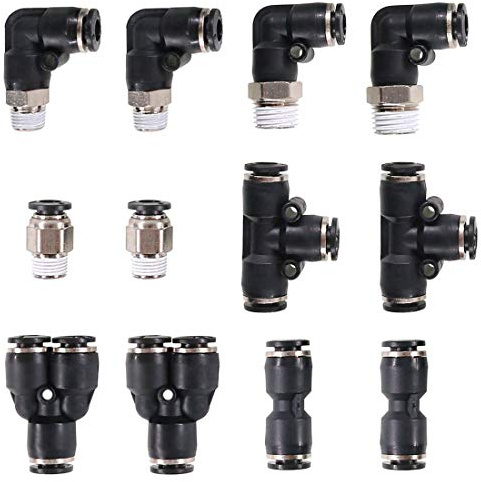 Swpeet 6 Stile 6 mm Push to Connect Rohrverschraubungs-Sortiment-Set, inkl. PL-1/4-N1, PL-1/4-N2, PC-1/4-N1, 1/4 Zoll Od, 1/4-Zoll Od Y Spliter, PUC-1/4 Push to Connect Tube Fitting
