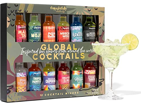 Thoughtfully Gifts Global Cocktail-Mix Set - Geschenk-Set Mit 12 Aromen zum Mischen Für Cocktails (ohne Alkohol) - 12 x 70 ml