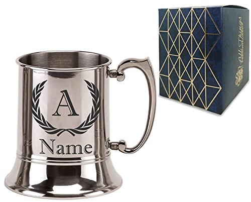 Personalised Engraved Novelty Stainless Steel Tankard, Personalise with Any Name and Initial, Perfect for Birthdays and Christmas