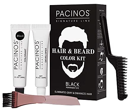 Pacinos Hair & Beard Color Kit (Black) - Hair Color For Men, Eliminates Grays in 5 minutes, Easy to Apply Brush-In Formula, Enhances Appearance of Hair for Moustache & Beard