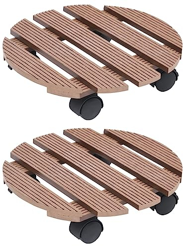vidaXL 2X Pflanzenroller 2 Rollen mit Bremsen Blumenroller Transportroller Rollbrett Topf Kübel Roller Untersetzer Braun Ø30x7,5cm WPC