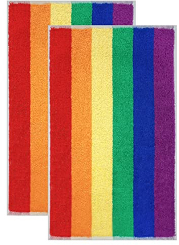 Lashuma Lot de 2 serviettes d'invité 30 x 50 cm, serviettes éponge multicolores arc-en-ciel
