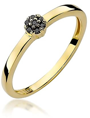 MARKO Damen Verlobungsring aus Gold mit schwarzen Diamanten 0.04Ct, 14 Karat Gold (585) | Goldring inklusive Box | Goldring für Frauen (Gelbgold, 63 (20.2))