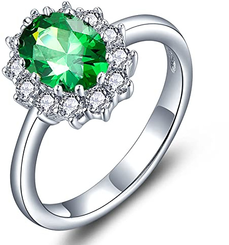 YL Damen Ring 925 Sterling Silber Oval Mai Geburtsstein Grüner Zirkonia Ring Verlobungsring(Größe 54)