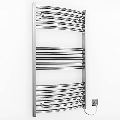500mm Wide Curved Chrome Electric Bathroom Towel Rail Radiator With Manual Electric Element UK Pre-Filled (500 x 900 mm (h))