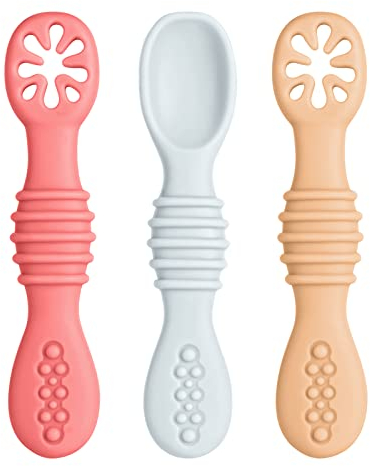 Vicloon Cuillères D'apprentissage pour Enfants et Bébé,3pcs Cuillere Bebe Apprentissage Ustensile D'apprentissage en Silicone Adapté à Dentition Première Étape Recommandé par Experts Sevrage
