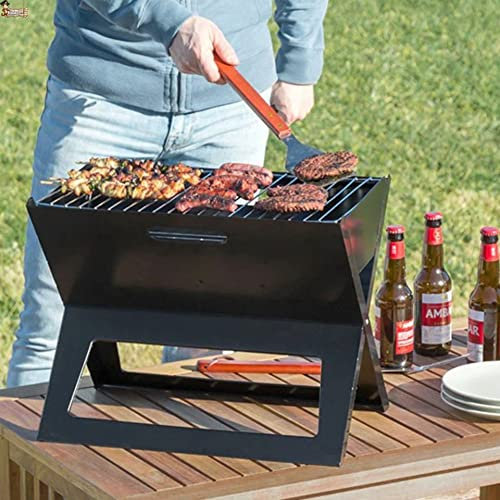 BricoLoco.com Barbacoa portátil carbón plegable pequeña. Con rejilla para carbón y parrilla para alimentos. Ideal para camping, terraza, acampada, patio o jardín