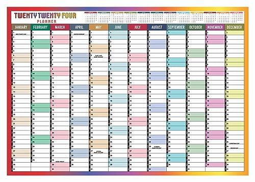Calendario da parete 2024, formato A1, grande, 84,1 x 59,4, da gennaio a dicembre, pianificazione annuale per studenti, famiglia, scuola, ufficio, lavoro, studio, poster annuale