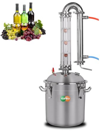 YUEWO Alcohol Still 5.8GAL/13.2GAL Stainless Steel Alcohol Distiller Home Brewing Distillery Kit with 2” Crystal Still Column for DIY Whisky Wine Brandy Gin Vodka Alcohol Making