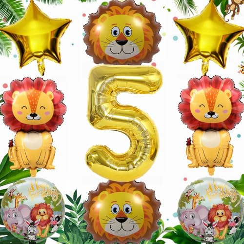 Yunchu Online 5.Geburtstag Dschungel Dekoration Löwe Luftballon Set 5 Geburtstag Junge Mädchen Dschungel Tiere Folienballons Luftballons