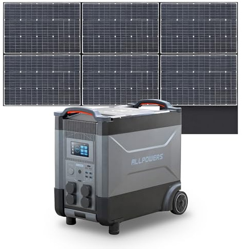 ALLPOWERS R4000 Tragbarer Powerstation mit 600W Monokristalline Solarmodule, Solargenerator 3456Wh LiFePO4 Batterie mit 4000W AC Ausgang, Tragbare Heimbatterie für Camping, Wohnmobil, Zuhause