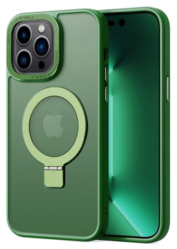 Magnetico Cover Compatibile con iPhone 15,Traslucida Matte Sottile Custodia con Supporto ad Anello,Verde