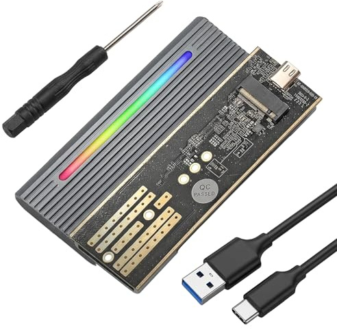 Nuwo 2808SN Box Case SSD M.2 NVMe e SATA, Enclosure Esterno con Luce RGB Alluminio Adattatore Type-C to USB 3.0, 10Gbps PCIe NVMe, 5 Gbps SATA M-Key (B+M Key), Custodia Lettore M2 2230/2242/2260/2280