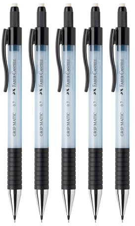 FABER-CASTELL 205205 – stiftpenna Grip Matic sky blue, 5 stycken, hårdhetsgrad B, stift 0,7 mm, inkl. radergummi