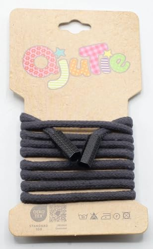 Kordelzug 5 mm rund mit Kordelenden – 1,15 m lang - fertig konfektioniert - für Hoodies, Jogginghosen, Jacken, Bekleidung, Nähzubehör, DIY Projekte – 34 Farben – Ersatz Kordel (Anthracite)
